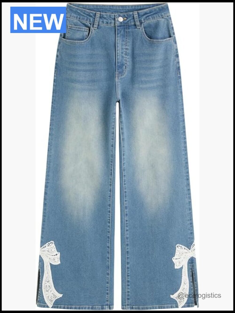 Baggy Wide Leg Jeans with Bow Detail Y2K Straight Leg Denim Pants Pockets